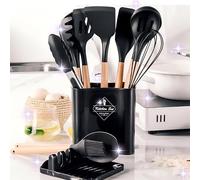 Premium Quality Silicone Kitchen Utensil Set with Wooden Handles - Non-Stick, Heat-Resistant Cooking Spoons and Tools | Durable & Stylish Silicone Utensils- Everyday Use