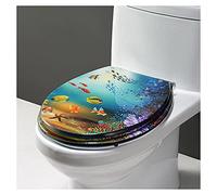 Premium Quality Slow Close Resin Toilet Seat with Real Seashells and Sands - U/V/O Type Universal Cover, Heavy Duty Lid for Ocean Series Art Experience