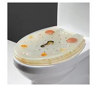Premium Quality Slow Close Resin Toilet Seat with Real Seashells and Sands - U/V/O Type Universal Cover, Heavy Duty Lid for Ocean Series Art Experience