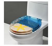 Premium Quality Slow Close Resin Toilet Seat with Real Seashells and Sands - U/V/O Type Universal Cover, Heavy Duty Lid for Ocean Series Art Experience