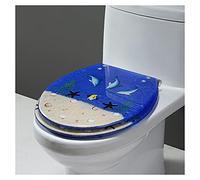 Premium Quality Slow Close Resin Toilet Seat with Real Seashells and Sands - U/V/O Type Universal Cover, Heavy Duty Lid for Ocean Series Art Experience