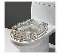 Premium Quality Slow Close Resin Toilet Seat with Real Seashells and Sands - U/V/O Type Universal Cover, Heavy Duty Lid for Ocean Series Art Experience