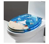 Premium Quality Slow Close Resin Toilet Seat with Real Seashells and Sands - U/V/O Type Universal Cover, Heavy Duty Lid for Ocean Series Art Experience