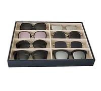 Premium Quality Sunglasses Eyewear Jewelry Tray Organizer Display Dark Blue PU Leather Exterior Soft Velvet Liner Beige