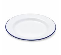 Premium Quality Traditional Enamel White Blue Trim Dinner Plate 22cm, Round Deep Dish for Rice, Pasta, Soup, Pie, Mixing Bowl, Tableware Crockery, Dishwasher/Microwave/Freezer Safe