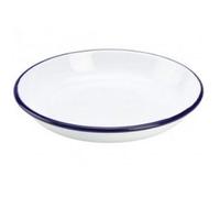 Premium Quality Traditional Enamel White Blue Trim Rice, Pasta, Dinner Plate, Round Pie Plate, Soup Plate, Mixing Bowl, Deep Dish Tableware Crockery (Rice Plate 20cm)