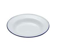 Premium Quality Traditional Enamel White Blue Trim Rice, Pasta, Dinner Plate, Round Pie Plate, Soup Plate, Mixing Bowl, Deep Dish Tableware Crockery (Soup Plate 24cm)