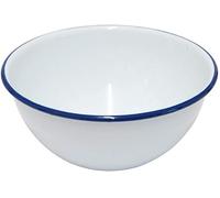 Premium Quality Traditional Enamel White Blue Trim Rice, Pasta, Dinner Plate, Round Pie Plate, Soup Plate, Mixing Bowl, Deep Dish Tableware Crockery (Pudding Bowl 16cm)