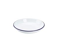 Premium Quality Traditional Enamel White Blue Trim Rice, Pasta, Dinner Plate, Round Pie Plate, Soup Plate, Mixing Bowl, Deep Dish Tableware Crockery (Rice Pasta Plate 22cm)