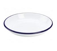 Premium Quality Traditional Enamel White Blue Trim Rice, Pasta, Dinner, Round Pie, Soup Plate, Mixing Bowl, Deep Dish Tableware Crockery (Rice Pasta Plate 24cm)