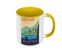 Premium Quality Yellow Mug - Lake of Como Italy Poster Vintage Travel Art Deco 30's - Mug with Handle and Coloured Interior