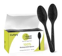 Premium Quality100% Biodegradable Black Spoons Made of Vegetable Fibers, 100 PCS of 6.7” Long Heavy-Duty and Splinter Free Eco-Friendly Spoons, Perfect Sustainable Cutlery for All Types of Occasions