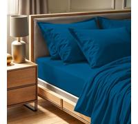 Premium Ranforce Double Fitted Sheet (140 x 190 + 30 cm) | 100% Cotton, 145 Thread Count, Petrol Blue | Machine Washable at 30°C, Soft & Durable