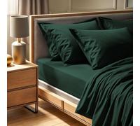 Premium Ranforce Double Fitted Sheet (140 x 190 + 30 cm) | 100% Cotton, 155 Thread Count, Dark Green | Machine Washable at 30°C, Soft & Durable