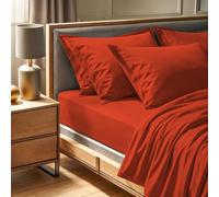 Premium Ranforce Double Fitted Sheet (140 x 190 + 30 cm), Tile Red, 100% Cotton, 145 Thread Count | Machine Washable at 30°C | Soft & Durable Bedding