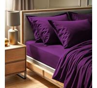 Premium Ranforce King Fitted Sheet (160 x 200 + 30 cm), 100% Cotton, 155 Thread Count, Purple, Machine Washable at 30°C, Soft & Durable Bedding