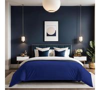 Premium Ranforce Single XXL Quilt Cover (155 x 220 cm), Dark Blue, 100% Cotton, 155 Thread Count, Button Closure, Machine Washable at 30°C, Soft and Durable