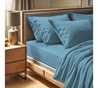 Premium Ranforce Super King Fitted Sheet (180 x 200 + 30 cm), 100% Cotton, 145 Thread Count, Machine Washable at 30 °C, Elegant Blue Colour for Luxurious Comfort