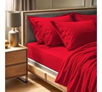 Premium Ranforce Super King Fitted Sheet (180 x 200 + 30 cm), 100% Cotton, 145 Thread Count, Machine Washable at 30°C, Vibrant Red Colour for Luxurious Comfort