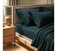 Premium Ranforce Super King Fitted Sheet (180 x 200 + 30 cm), Petrol Green, 100% Cotton, 145 Thread Count | Machine Washable at 30°C, Soft & Durable