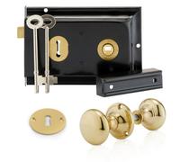 Premium Range Traditional Black Rim Lock Set With Polished Gold Rim Knob
