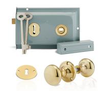 Premium Range Traditional Grey Rim Lock Set With Polished Gold Rim Knob