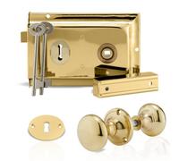 Premium Range Traditional Polished Gold Rim Lock Set With Rim Knob