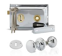 Premium Range Traditional Polished Silver Rim Lock Set With Rim Knob