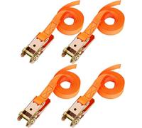 Premium Ratchet Straps - 4 Pack, Orange - 4 Meters Ratcheting Lashing Straps - Heavy Duty 181 kg Load Capacity, 544 kg Break Strength - Tie-Downs for Cargo, Trailer & Truck Bed - by BlueCosto