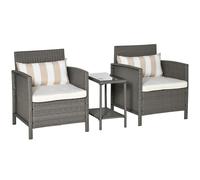 Premium Rattan 2 Seater Bistro Set - Grey, Cream White - High Quality & Comfort