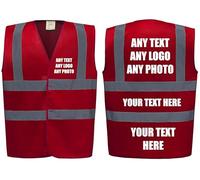 Premium RED Hi Vis Safety Vest Custom Printed With Your Logo Or Text Waistcoat, Personalise Front and Back, Brand Your Company, Small to 3XL, Brook Hi Vis (Red, XLarge)