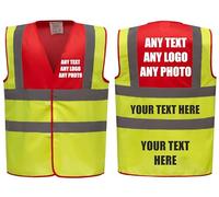 Premium Red/Yellow Hi Vis Safety Vest Custom Printed With Your Logo Or Text Waistcoat, Personalise Front and Back, Brand Your Company, Small to 3XL, Brook Hi Vis (Red/Yellow, Medium)