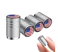 Premium Reifenventilkappen US-Flagge - Universal Ventilkappen aus Aluminiumlegierung für Auto, Motorrad, Fahrrad & LKW - Rostschutz & Staubdicht - Schwarz/Silber (4 Pieces)