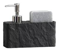 Premium ResinStone Kitchen/Bath Soap Dispenser, Elegant Hand Wash, Washing Up Liquid, Dish Soap and Sponge Caddy, 2 in 1 Organizer for Kitchen Sink (Black stone)