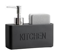 Premium ResinStone Kitchen/Bath Soap Dispenser, Elegant Hand Wash, Washing Up Liquid, Dish Soap and Sponge Caddy, 2 in 1 Organizer for Kitchen Sink (Black)