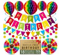 Premium Reusable Birthday Decoration Set - Honeycomb Paper Party Decorations, Happy Birthday Banner, Bunting, Streamers - Decor for Girls, Boys, Women & Men by Itsy Bitsy Party Co (Rainbow)