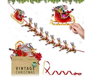 Premium Reusable Christmas Bunting - Santa and Reindeer Christmas Banner, Hanging Xmas Decorations for Indoors, Paper Xmas Wall, Banister, Fireplace, or Window Decor by Itsy Bitsy Party Co