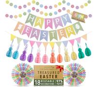 Premium Reusable Easter Decorations - Easter Banner, Easter Bunting, Paper Easter Decorations Home - Easter Egg Hunt Decorations, Easter Tree Decorations, Easter Table Decorations - Spring Decorations