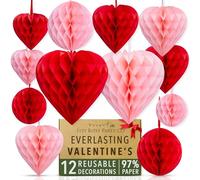 Premium Reusable Mothers Day Decorations - Pink & Red Hanging Hearts in Kraft Gift Box - Fast Assembly with Velcro - Mother's Day Party Decorations by Itsy Bitsy Party Co