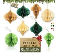 Premium Reusable Paper Christmas Decorations - Paper Christmas Tree decorations with Magnetic Clasps - Honeycomb Baubles - Hanging Xmas Decor for Home or Office by Itsy Bitsy Party Co (Green & Brown)