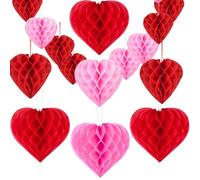 Premium Reusable Valentines Decorations, 12PCS Hanging Heart Decoration, 3 Sizes with Double Sided Velcro and Paper Clip for Engagement Wedding Anniversary Birthday Party Decoration(Red+Pink)