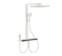 Premium RGB Led Shower System with Rainfall Overhead & Handheld Spray Thermostatic Set with Piano Keys Large Square Head Water Powered Light Modern Bathroom Fixture in White/Gray(White)