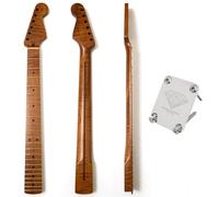 Premium Roasted Maple Electric Guitar Neck for Fender ST Guitar Tiger Stripe Maple Neck - 22 Stainless Steel Frets, 25.5" Scale, 9.5" Radius, Bone Nut, Satin Finish with Neck Plate