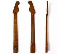 Premium Roasted Maple Guitar Neck Compatible with Fender Strat & ST, Tiger Flame, 22 Frets, Maple Fingerboard, Gloss, DIY Replacement