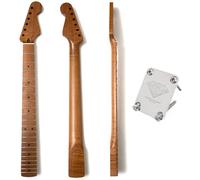 Premium Roasted Tiger Stripe Maple Electric Guitar Neck for Strat Guitar Neck - 25.5" Scale, 9.5" Radius, Modern C, 22 Medium Jumbo Stainless Steel Frets, Bone Nut, Satin Finish with Neck Plate