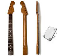 Premium Roasted Tiger Stripe Maple Guitar Neck for Stratocaster Guitar Neck with Rosewood Fingerboard - 25.5” Scale, 9.5” Radius, Modern C Shape, 22 Medium Jumbo Stainless Steel Frets,with Neck Plate