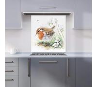 Premium Robin And Daisies Watercolour Kitchen Splashback 6mm Toughened Glass Kitchen Splashback - Heat Resistant Splashback for Kitchens, Perfect for Cookers and Hobs, Polished Edges