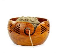 Premium Rosewood Crafted Yarn Storage Bowls with Decorative Carved Handmade Grills - Knitting & Crochet Accessories Supplies (Large)