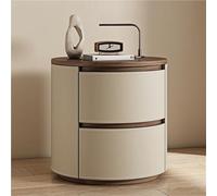 Premium Round Nightstand with 2 Drawers Leather-Wrapped Wooden Bedside Table Stylish End Table for Bedroom & Living Room Modern Furniture Accent Piece
