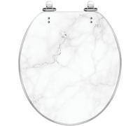 Premium Round Toilet Seat, Elegant White Marble Subtle Grey Veins Resin with Quiet Close Quick Release Hinges, Easy to Clean & Install with Cover
